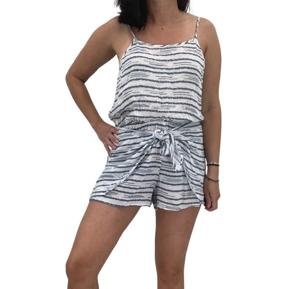 Fortune Swimwear Pants - 2/$30 FORTUNE Swimwear Cover Up Romper Size S Blue White Gauze Tie Front Resort